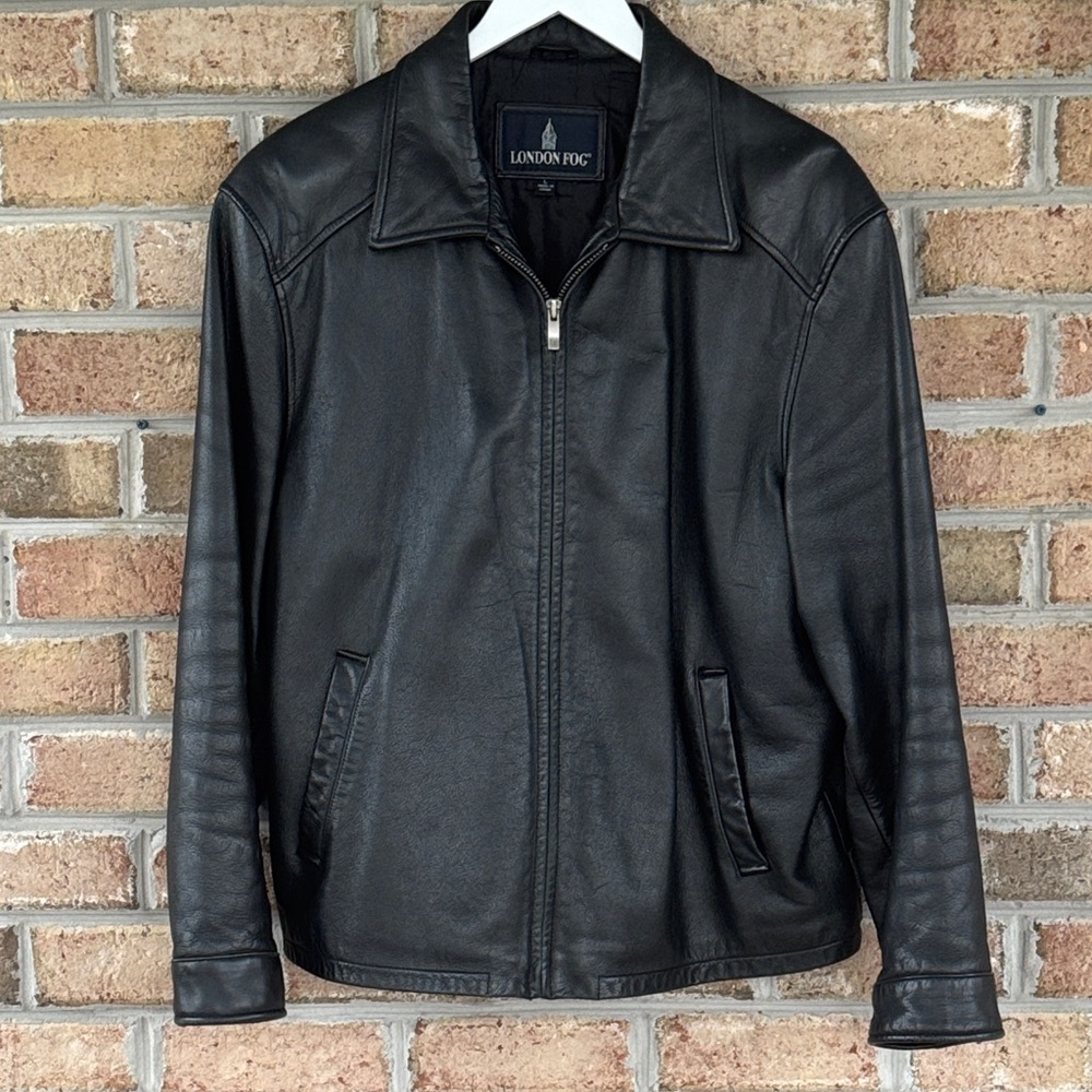 London Fog black leather jacket, size L